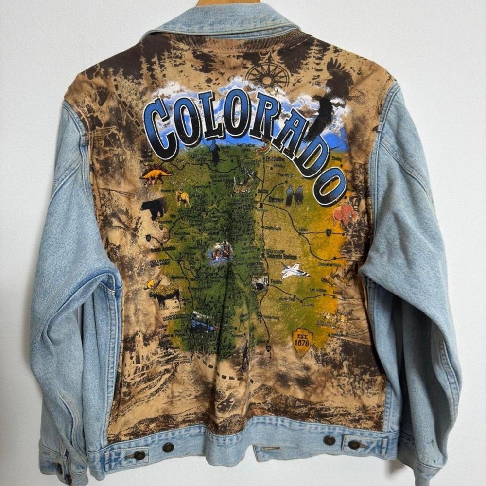 Vintage Colorado Map Denim‎ Jacket Light Wash Vintage Women's Large/Men's Medium